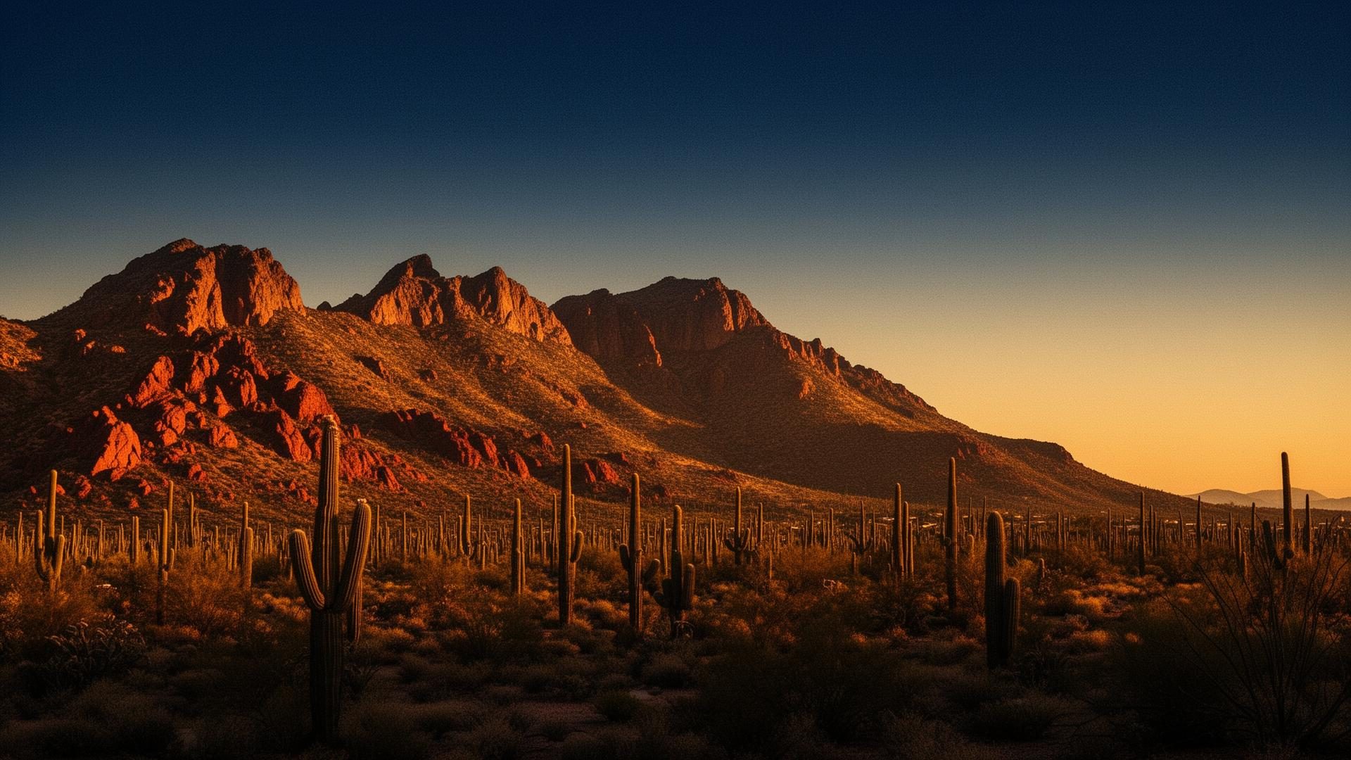 Camelback Mountain and the Sonoran Desert at golden hour, Scottsdale, Arizona