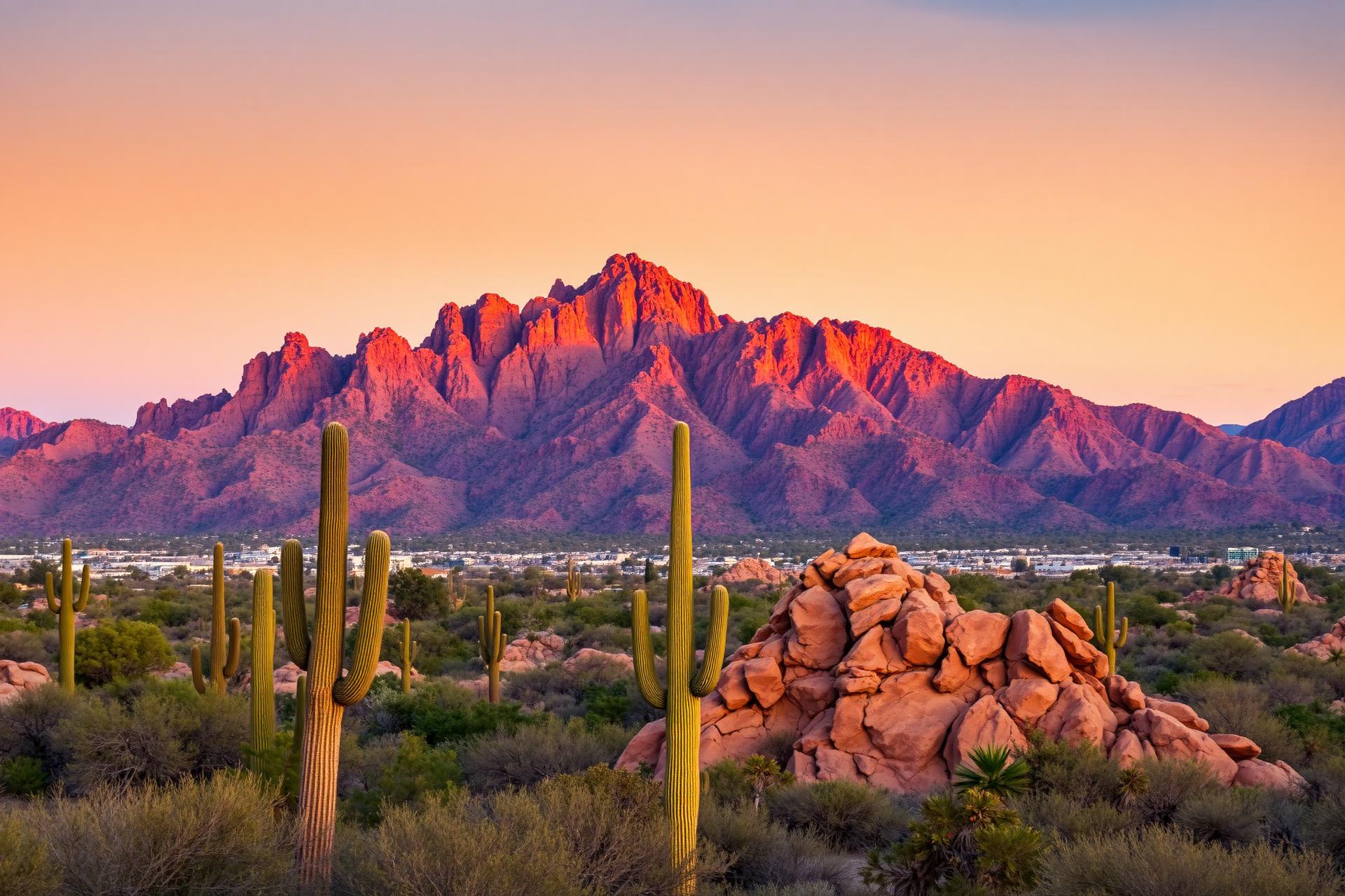 Camelback Mountain and the Sonoran Desert at golden hour, Scottsdale, Arizona